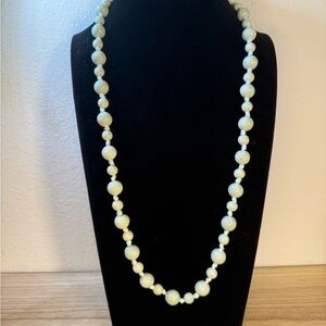 Vintage-Style Pastel Sage Green Beaded Necklace Long Ribbon Tie Closure